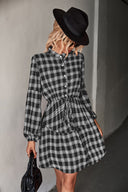 Women's Checkered Shirt Dress with Adjustable Waist