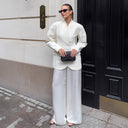 Chic Women's Blazer Dress with V-Neck & Stylish Pockets