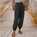 Chic Women's Pants with Side Pockets & Elastic Waist