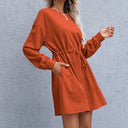 Women's Stylish Sweatshirt Dress with Waist Tie & Pockets