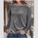 Chic Women's Long Sleeve Fleece Blouse with Stylish Round Neck