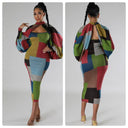 Chic Women's Long Sleeve Dress with Geometric Design