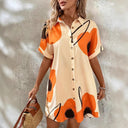 Floral Print Women's Shirt Dress with Button Placket