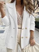 Chic Knitted Blazer with Double Button Placket and Pockets for Women