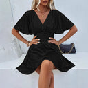 Shimmering V-Neck Mini Dress with Voluminous Sleeves