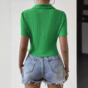 Textured V-Neck Women's Short Sleeve Blouse