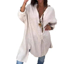 Women's Linen Blouse with Deep V-Neck Design