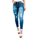 Women's High-Waist Skinny Jeans with Chic Button Accents
