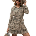 Chic Leopard Print Women's Shirt Dress with Belt