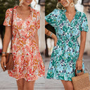Floral Print Women's Blouse Dress with Elastic Waist