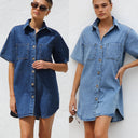 Chic Women's Denim Shirt Dress with Pockets
