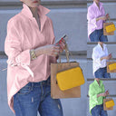 Chic Women's Overshirt Blouse with High Collar and Trendy Ties