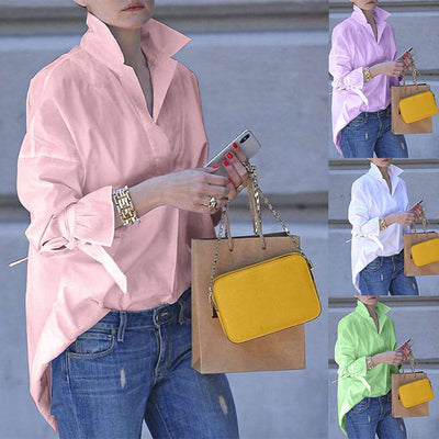 Chic Women's Overshirt Blouse with High Collar and Trendy Ties