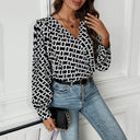 Graphic Pattern Deep V-Neck Designer Blouse for Women