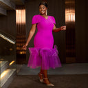 Women's Tulle Hem Dress with Statement Sleeves