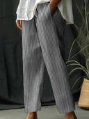 Women's Striped Design Pants with Adjustable Waistband