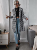 Chic Women's Checkered Long Blazer with Stylish Cut