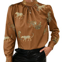 Chic Animal Print Blouse with Stand Collar