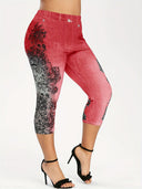 Floral Print Women's Leggings with Stretch Waist