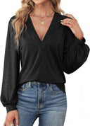 Chic V-Neck Blouse with Puff Sleeves for Women