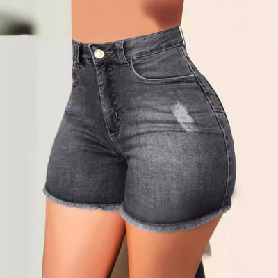 High-Waisted Frayed Hem Denim Shorts for Women