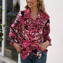 Floral Print Women's Blouse with Flowing Sleeves