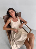 Women's Spaghetti Strap Dress with Bow Accents and Elastic Waist