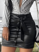 Chic Women's Faux Leather Mini Skirt with Side Buttons