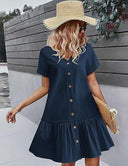 Chic Women's Button-Down Shirt Dress with Flared Skirt
