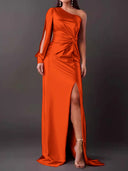 Chic Women's Asymmetrical Evening Dress with Pleats
