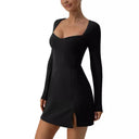 Chic Mini Dress with Heart Neckline & Long Sleeves