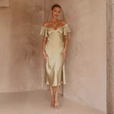 Chic Off-Shoulder Maxi Dress with Ruffle Accents