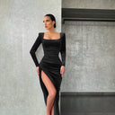 Women's Ruffled Mini Dress with Chic Deep Slit