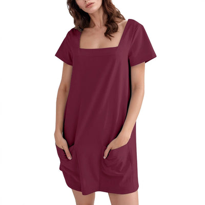 Square Neckline Summer Dress with Pockets for Women