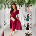 Chic Midi Dress with Wrap Design and Flared Skirt