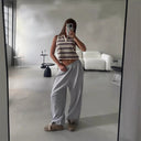Chic High-Waist Pleated Women's Trousers with Side Pockets