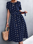 Chic Polka Dot Women's Dress with Button Placket
