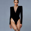 Women's Stylish V-Neck Bodysuit with Sheer Inserts