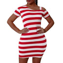 Chic Women's Short Sleeve Striped Dress with Asymmetrical Neckline