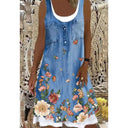 Floral Button-Down Denim Dress for Women