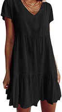 Chic V-Neck Dress with Ruffled Hem and Convenient Pockets for Women
