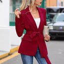 Chic Waist Belt Blazer with Pockets for Women