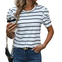 Chic Striped Puff Sleeve T-Shirt for Women