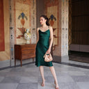 Shiny Satin Mini Dress with Spaghetti Straps & V-Neck