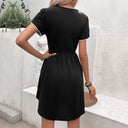 Chic Women's Dress with Elastic Waist & Decorative Sleeves