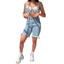High-Waist Women's Denim Shorts with Frayed Hems