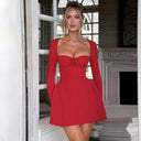 Chic Midi Dress with Puff Sleeves and Stylish Neckline