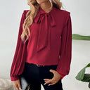 Chic Women's Ruffle Blouse with Bow Collar