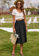 Chic Knee-Length Skirt with Button Closure & Pockets