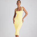 Chic Midi Dress with Square Neckline and Lace Details